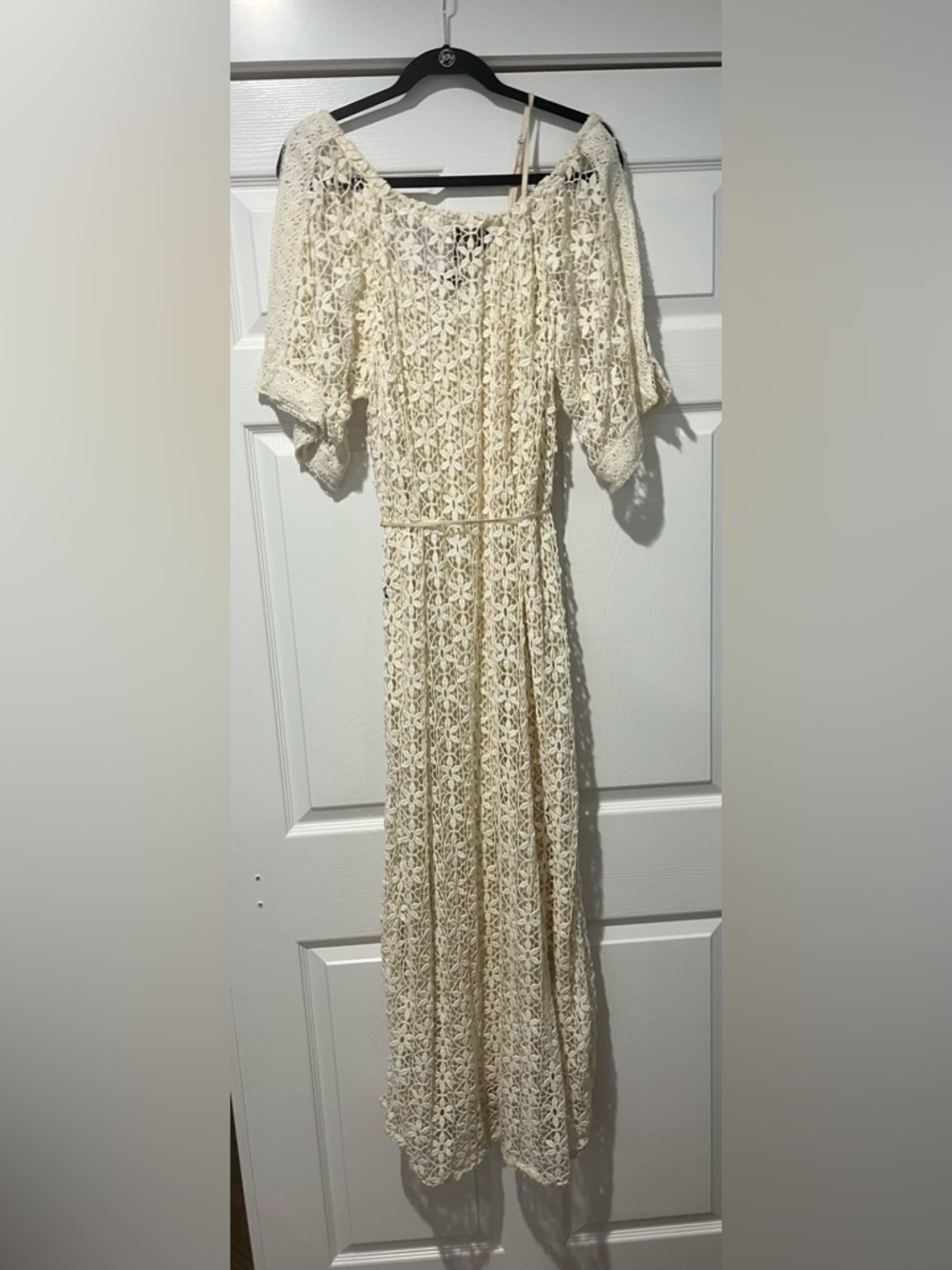 Vintage Meghan LA Cream Crochet Maxi Dress with Belt - Picture 2 of 6